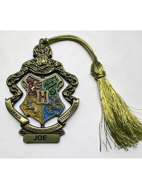 Harry Potter Crest Christmas Tree Ornament 'Joe' Brass Tone Center Spins